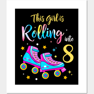 Rolling Into 8 Years Skating Birthday Roller 8Th Skate Posters and Art